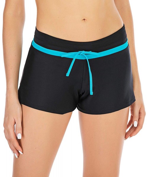 Board Shorts Womens Waistband Side Split Swim Shorts with Panty Liner Plus Size Smooth - Black Blue - CJ18TWEZ7R7