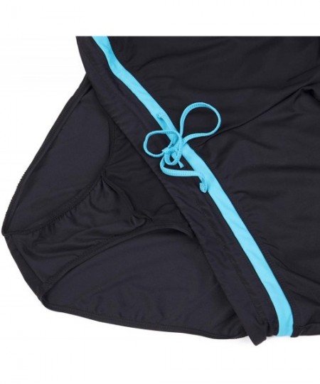 Board Shorts Womens Waistband Side Split Swim Shorts with Panty Liner Plus Size Smooth - Black Blue - CJ18TWEZ7R7