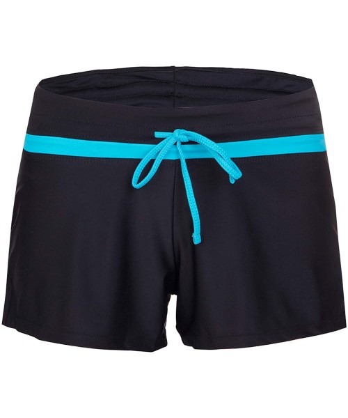 Board Shorts Womens Waistband Side Split Swim Shorts with Panty Liner Plus Size Smooth - Black Blue - CJ18TWEZ7R7