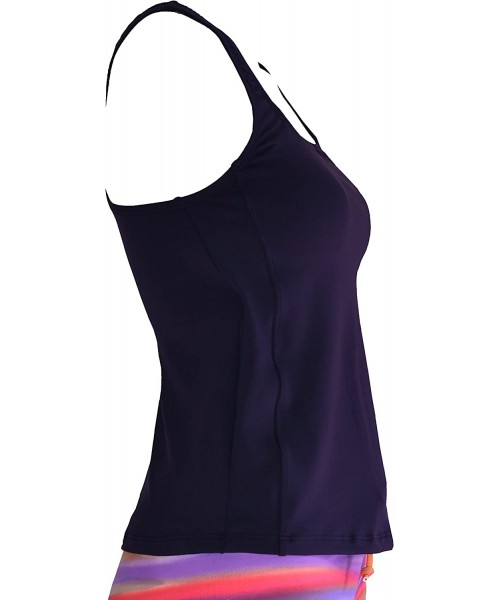 Rash Guards Women Plus Size UPF50+ Swim Tankini Sleeveless Bra Top Rash Guard - Navy - CY122FSSXOL