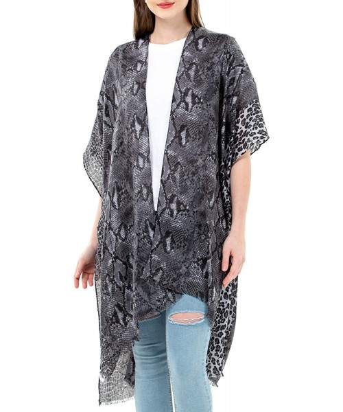 Cover-Ups Women's Kimono Lightweight Beach Cover Up Chiffon Cardigan Sun Protective Summer Dress Floral Blouse Beachwear - Bl...