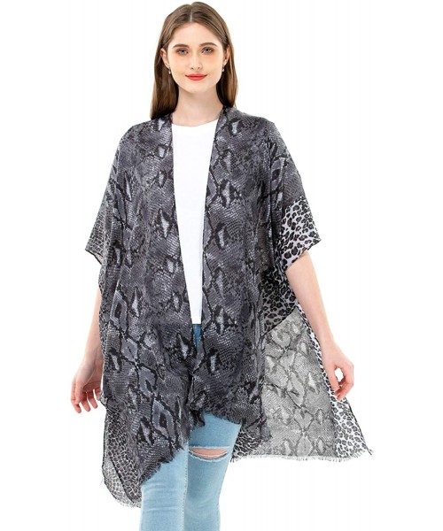 Cover-Ups Women's Kimono Lightweight Beach Cover Up Chiffon Cardigan Sun Protective Summer Dress Floral Blouse Beachwear - Bl...