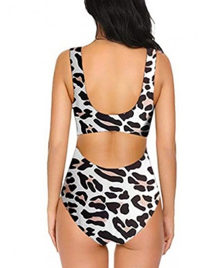 One-Pieces Women Cut Out Monokini Tribal Print High Waist Padded One Piece Swimsuit Tummy Control Swimwear - B-leopard - C219...