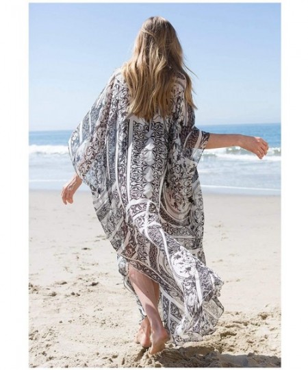 Cover-Ups Womens Conservative Bikini Cover Up Beach Kimono Coverups Robe Pringting Covers - Dresses Color 34 - C418RHUN4SN