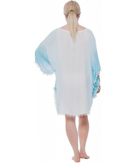 Cover-Ups Women's Pompom Swimsuit Cover up - Ombreturquoise - C112N45LZFC