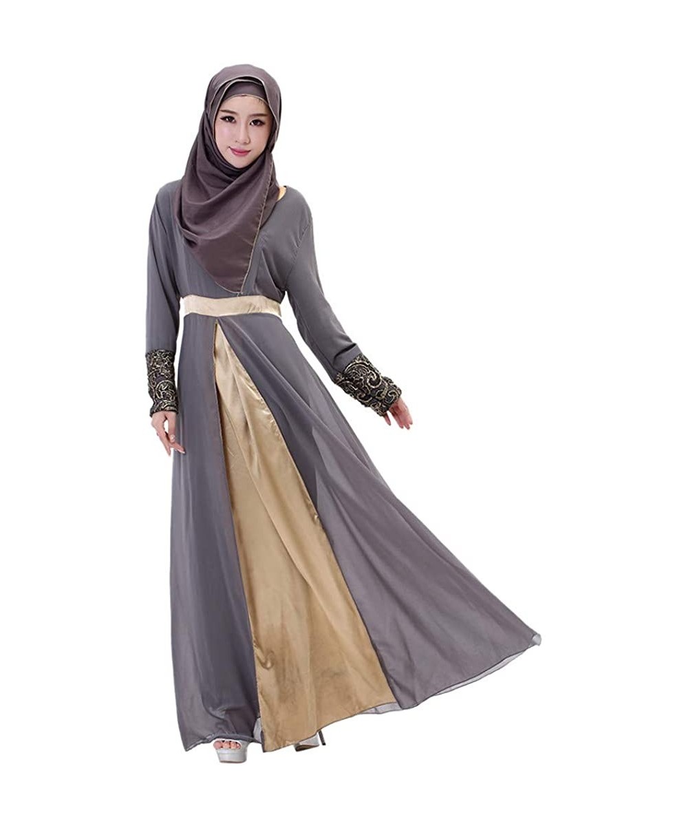 Cover-Ups Women Muslim Maxi Dress Patchwork Dubai Gown Islamic Arabic Abaya Kaftan Long Robe Jalabiya Caftan - Gray - C618R2O...