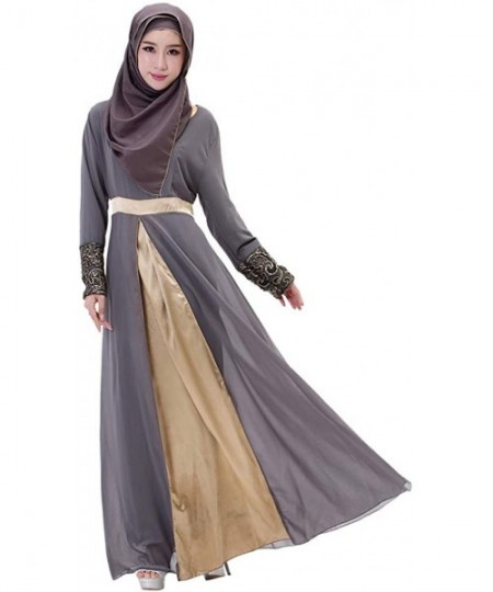 Cover-Ups Women Muslim Maxi Dress Patchwork Dubai Gown Islamic Arabic Abaya Kaftan Long Robe Jalabiya Caftan - Gray - C618R2O...