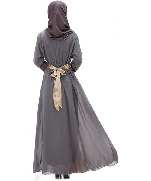 Cover-Ups Women Muslim Maxi Dress Patchwork Dubai Gown Islamic Arabic Abaya Kaftan Long Robe Jalabiya Caftan - Gray - C618R2O...