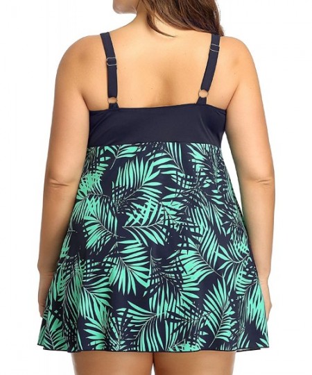 One-Pieces Women's Plus Size Swimdress One Piece Swimsuit Retro Print Swimwear Pin Up Bathing Suit - Aimee - CF199OQ4IEK