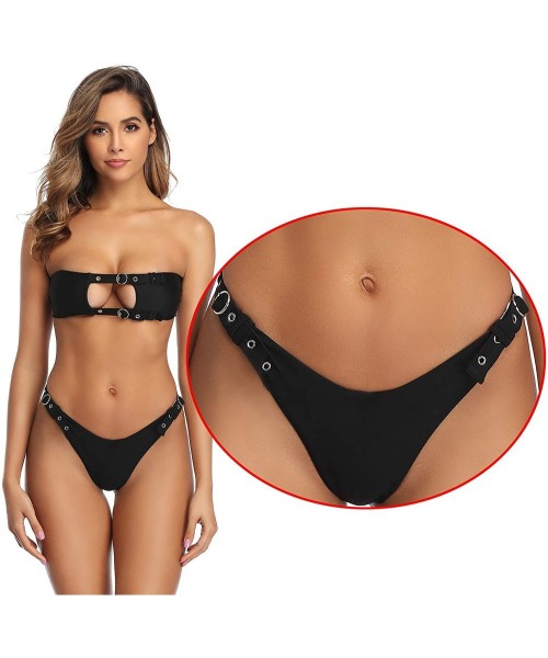 Sets Bandeau Bikini Bathing Suit Women Brazilian Bottom Black Bikinis High Cut Sexy Swimsuits for Women - Black Bottom - CX19...