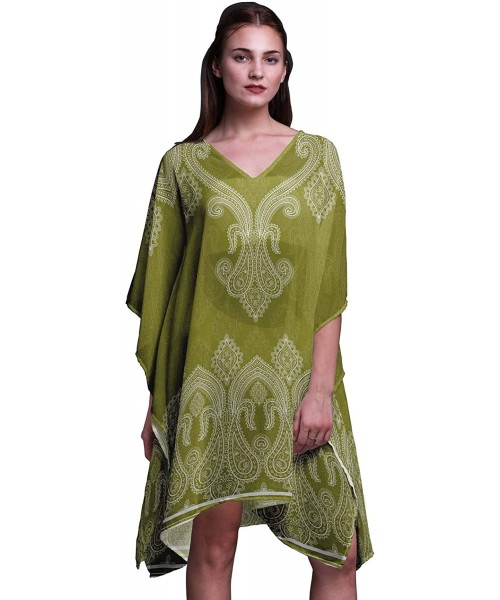 Cover-Ups Black Floral & Paisley Ladies Plus Size Kaftan Summer Wear Beach Coverup Kimono Kaftan - Olive Green - CE18N7XM3QZ