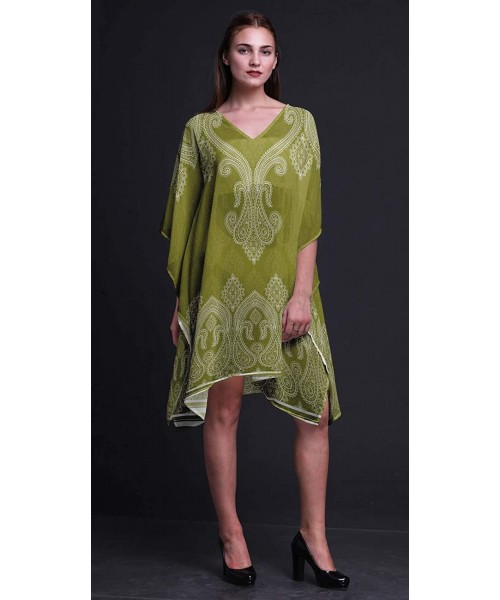 Cover-Ups Black Floral & Paisley Ladies Plus Size Kaftan Summer Wear Beach Coverup Kimono Kaftan - Olive Green - CE18N7XM3QZ