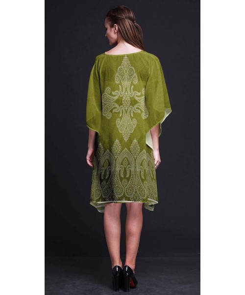 Cover-Ups Black Floral & Paisley Ladies Plus Size Kaftan Summer Wear Beach Coverup Kimono Kaftan - Olive Green - CE18N7XM3QZ