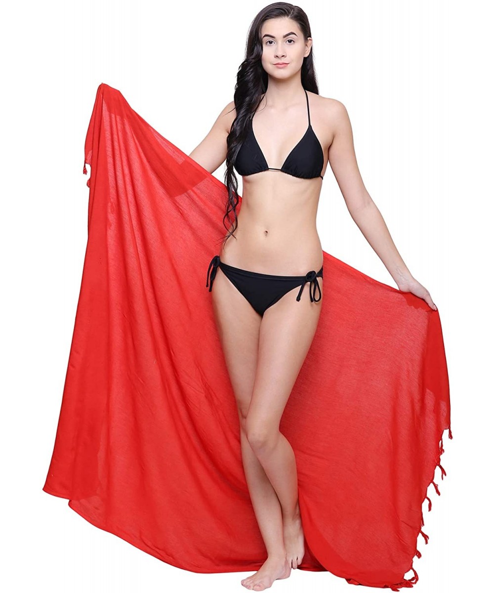 Cover-Ups Womens Sarong Pareo Soft Rayon Cover Up Wrap Beach - Red - CE18L6Z9DK6