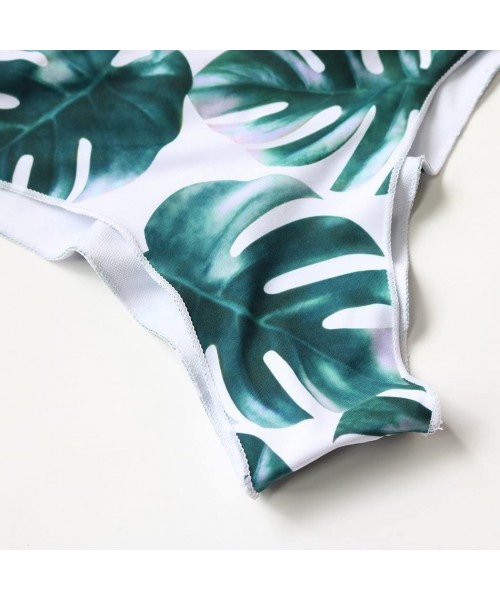 Sets Women Front Cross Halter Push up Bikini Floral Bottom 2 Piece Cute Swimsuits - Green - C418CRT886E