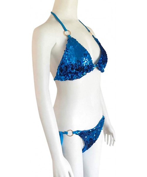 Sets Swimwear for Womens- Sexy Swimming Two Piece Sequin Rhinestone Crystal Diamond Push-up Set Swimsuit Bikini - Blue - C318...