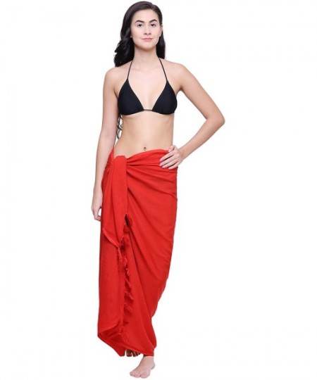 Cover-Ups Womens Sarong Pareo Soft Rayon Cover Up Wrap Beach - Red - CE18L6Z9DK6