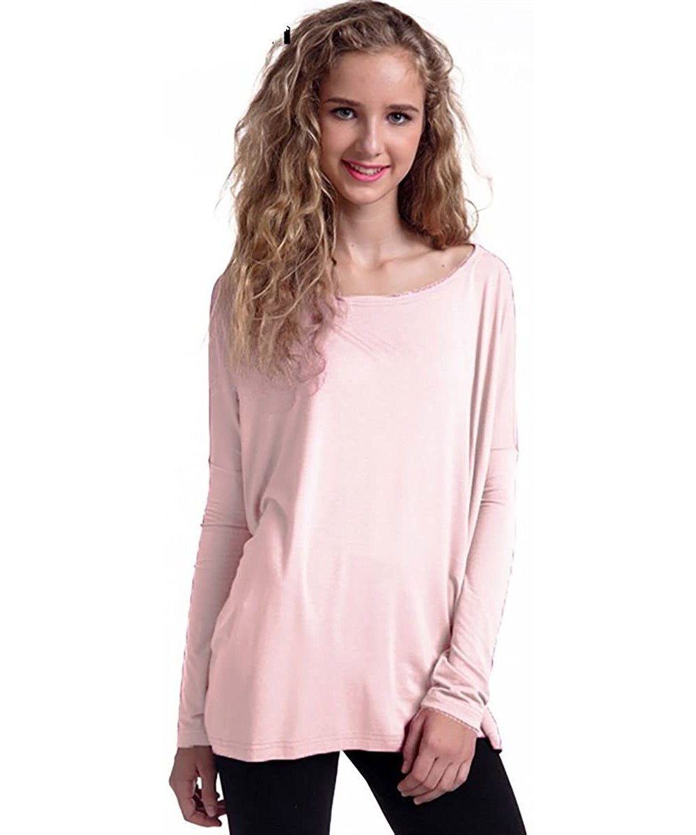 Sets Women's Famous Long Sleeve Bamboo Top Loose Fit Bleach White L - Light Peach - CA12BS0Q2D1