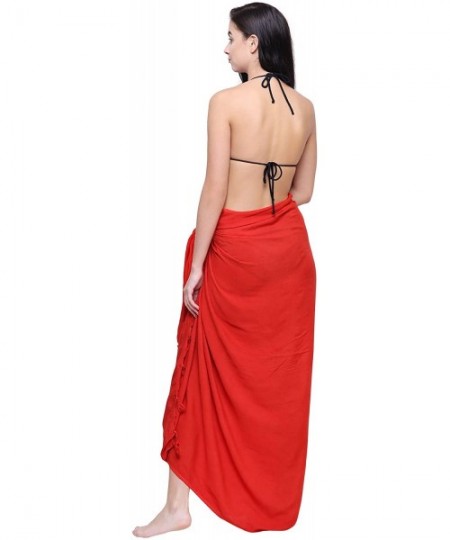 Cover-Ups Womens Sarong Pareo Soft Rayon Cover Up Wrap Beach - Red - CE18L6Z9DK6