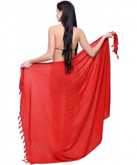 Cover-Ups Womens Sarong Pareo Soft Rayon Cover Up Wrap Beach - Red - CE18L6Z9DK6