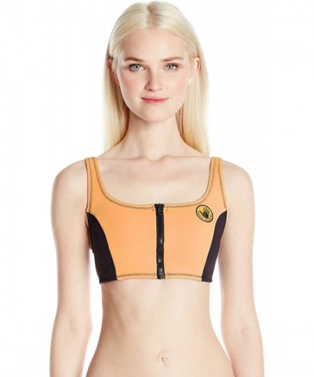 Tops Women's You Spin Me Zip Front Scoop Neck Bikini Top Swimsuit - 80's Throwback Mango - CL18697IGOW