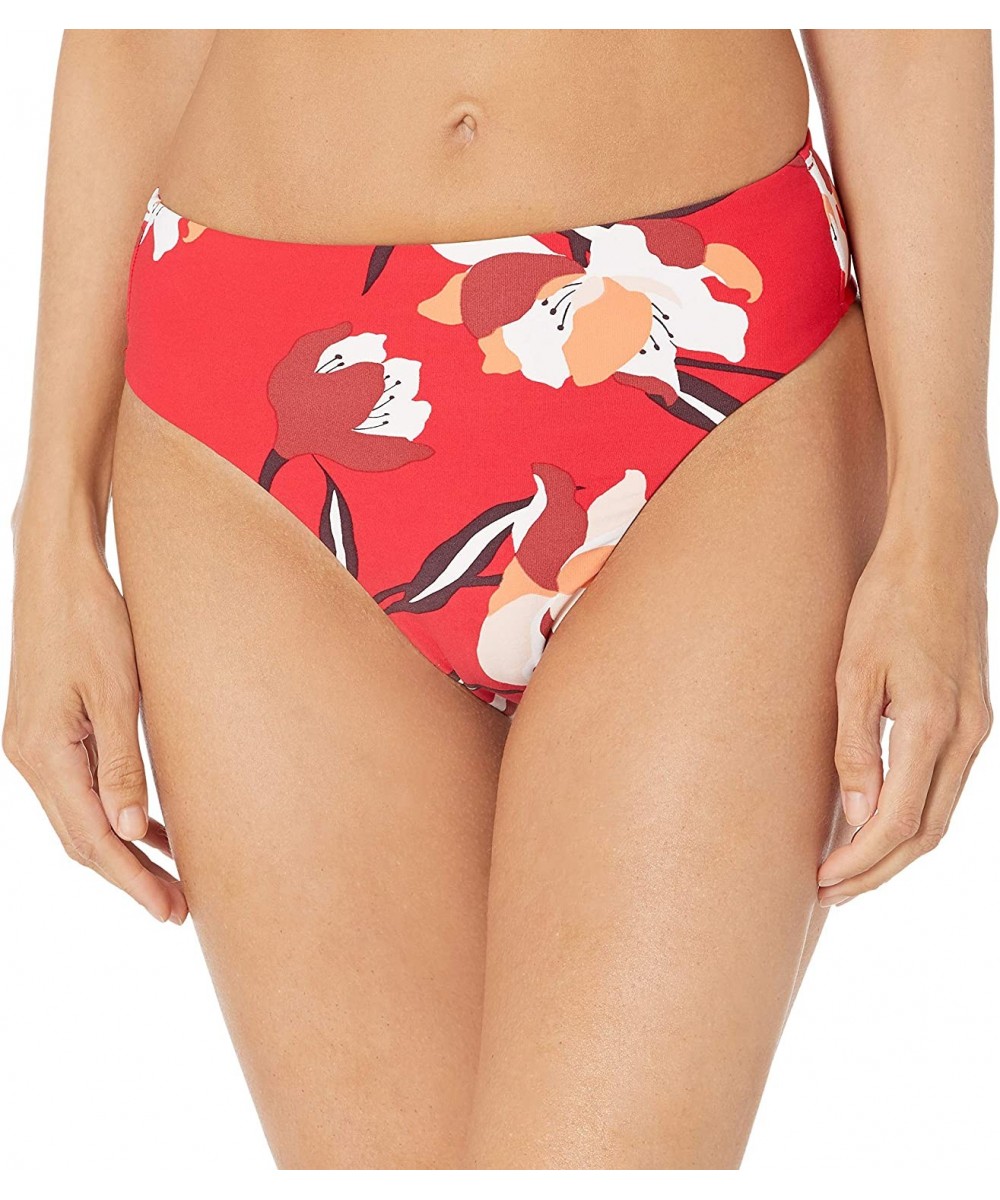 Tankinis Women's Rise High Cut Bikini Bottom Swimsuit - Flower Market Chili - C518ZE5Q030