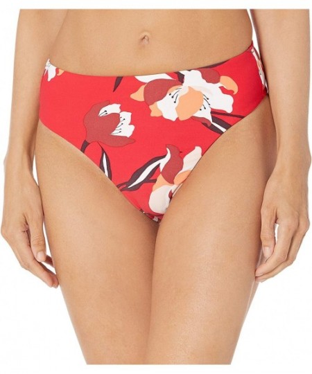 Tankinis Women's Rise High Cut Bikini Bottom Swimsuit - Flower Market Chili - C518ZE5Q030