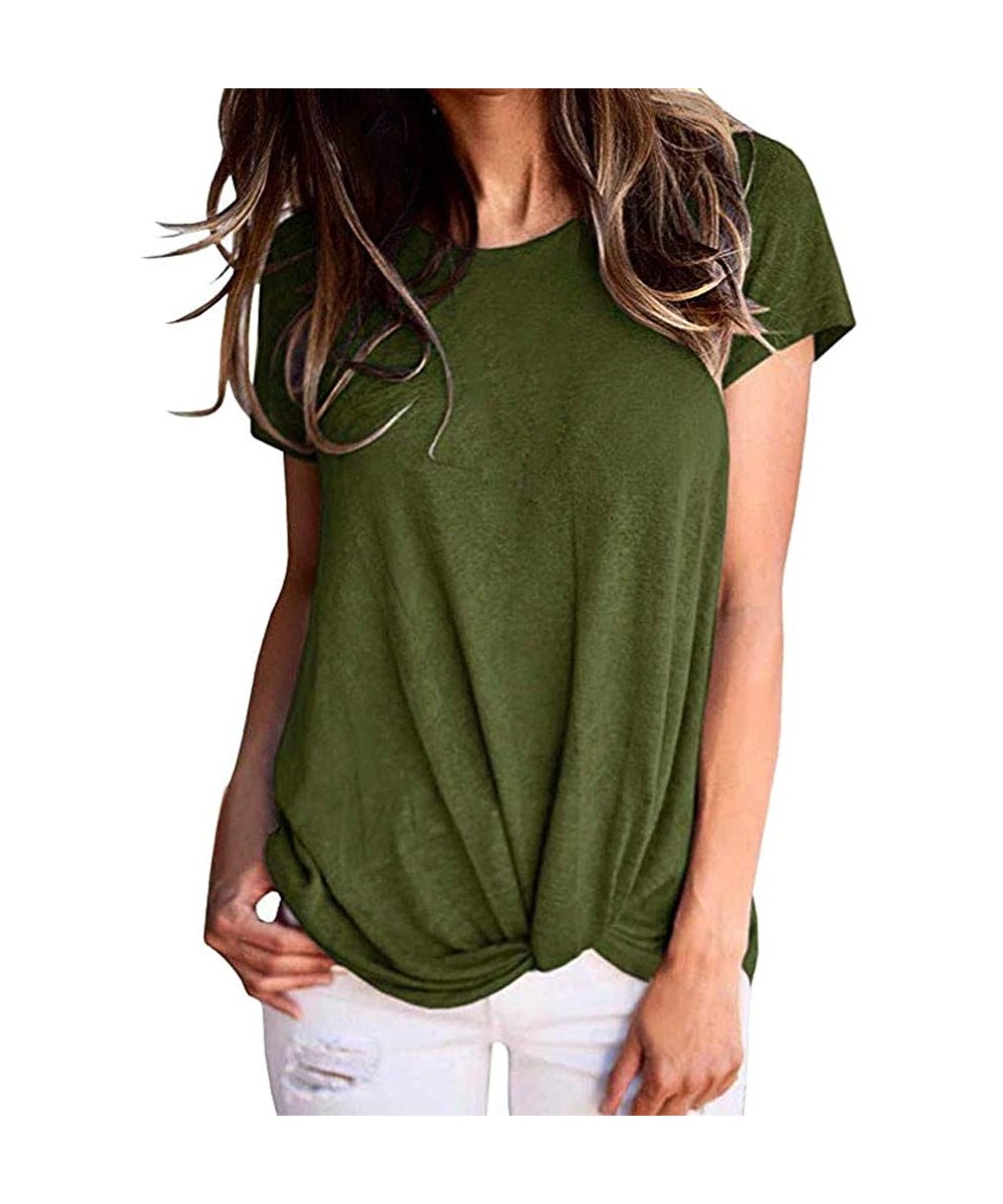 One-Pieces Womens Tops- Women Casual Knot Short Sleeve Round Neck Tunic T-Shirt Tops Blouse - Green - CK18S678SUO