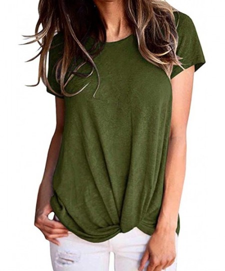 One-Pieces Womens Tops- Women Casual Knot Short Sleeve Round Neck Tunic T-Shirt Tops Blouse - Green - CK18S678SUO