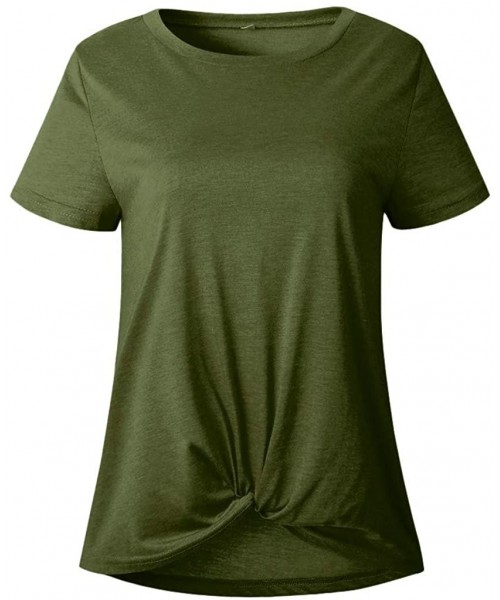 One-Pieces Womens Tops- Women Casual Knot Short Sleeve Round Neck Tunic T-Shirt Tops Blouse - Green - CK18S678SUO