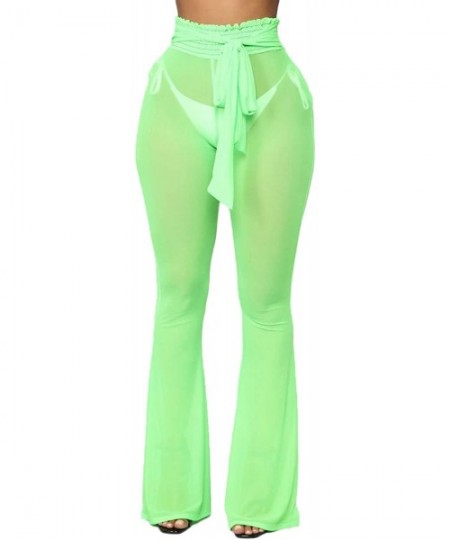 Sets Women's Sexy Perspective Sheer Mesh Pants See Through Bikini Bottom Cover up Party Clubwear Pants - A-green - CQ18REZRAGY