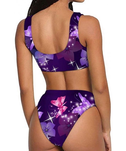 Sets Women's Sexy Push Up High Waisted Padded 2 Piece Bikini Set Swimsuits - Butterfly Purple - CX194W28W2Z