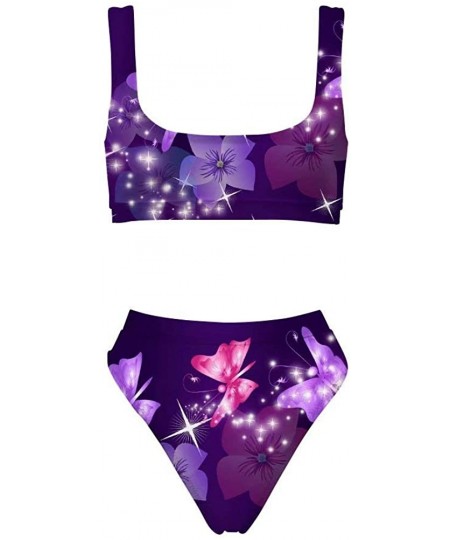 Sets Women's Sexy Push Up High Waisted Padded 2 Piece Bikini Set Swimsuits - Butterfly Purple - CX194W28W2Z