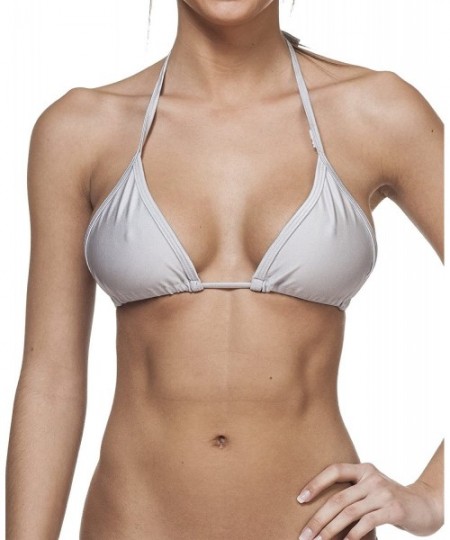 Tops Women's New Liquid or Shiny String Bra Swimsuit Top - Light Grey - C311K5NKNW9