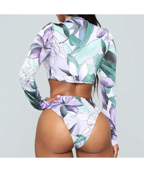 Sets Women Floral Long Sleeve Tie Side 2-Pieces Swimsuit Bathing Suit Swimwear - Zipper 3 - CN192R03LC0