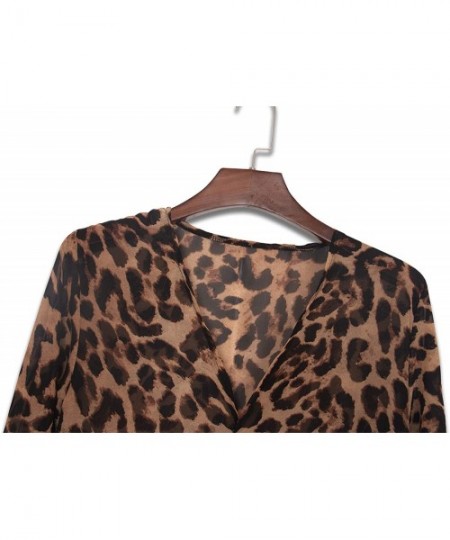 Cover-Ups Women's Swimsuit Cover up Beach Long Kimono Bathing Suit Chiffon Floral Cardigan - R-brown Leopard - CC18WM4X0HM