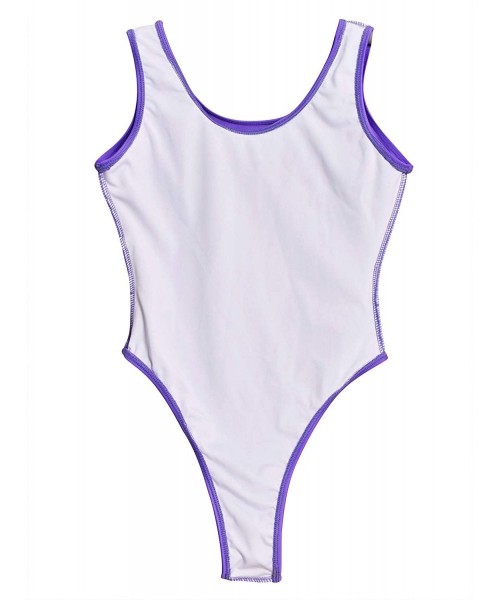 One-Pieces Women's 80s/90s Leotards High Cut One Piece Swimsuits Spandex Tank Thong Bathing Suits - Violet - C719C2C84SR