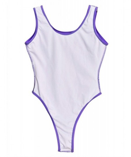 One-Pieces Women's 80s/90s Leotards High Cut One Piece Swimsuits Spandex Tank Thong Bathing Suits - Violet - C719C2C84SR