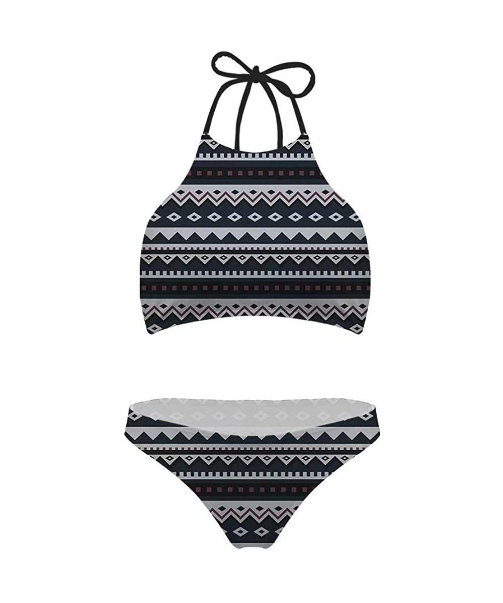 Sets Women Two Piece Swimsuits Cool Printing Tie Sides Neck Tops Low Waist Bottom Bikini Sets - Af-3 - CW18QA85KYK