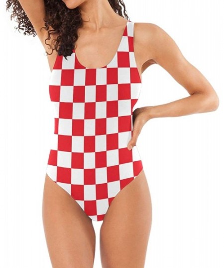 One-Pieces Classic Red and White Checkered Swimwear Monokini Beachwear One Piece Swimsuit Bathing Suits for Women Teen Girl -...