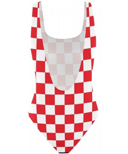 One-Pieces Classic Red and White Checkered Swimwear Monokini Beachwear One Piece Swimsuit Bathing Suits for Women Teen Girl -...