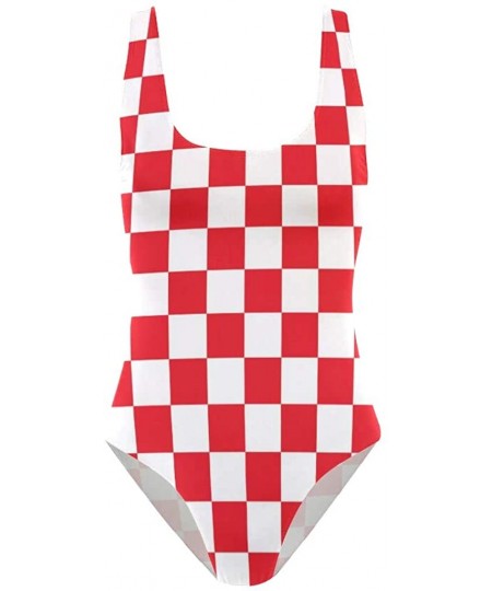 One-Pieces Classic Red and White Checkered Swimwear Monokini Beachwear One Piece Swimsuit Bathing Suits for Women Teen Girl -...