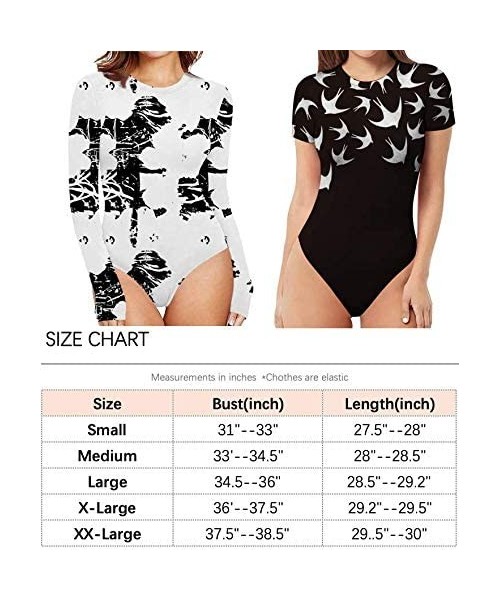 Rash Guards Women's Pattern Style Long Sleeve Tops Basic Round Collar Jumpsuits Bodysuit - Leopard Rock - CK198CATXAE