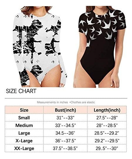 Rash Guards Women's Pattern Style Long Sleeve Tops Basic Round Collar Jumpsuits Bodysuit - Leopard Rock - CK198CATXAE