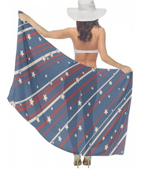 Cover-Ups Women Summer Chiffon Sarongs Beach Swimsuit Bikini Cover Up Shawl Wrap - Usa Patriotic Stars and Stripes - CB196SKYO5R