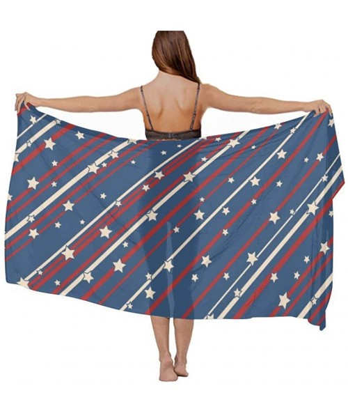 Cover-Ups Women Summer Chiffon Sarongs Beach Swimsuit Bikini Cover Up Shawl Wrap - Usa Patriotic Stars and Stripes - CB196SKYO5R