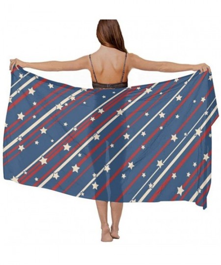 Cover-Ups Women Summer Chiffon Sarongs Beach Swimsuit Bikini Cover Up Shawl Wrap - Usa Patriotic Stars and Stripes - CB196SKYO5R