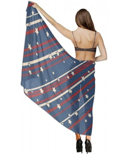 Cover-Ups Women Summer Chiffon Sarongs Beach Swimsuit Bikini Cover Up Shawl Wrap - Usa Patriotic Stars and Stripes - CB196SKYO5R