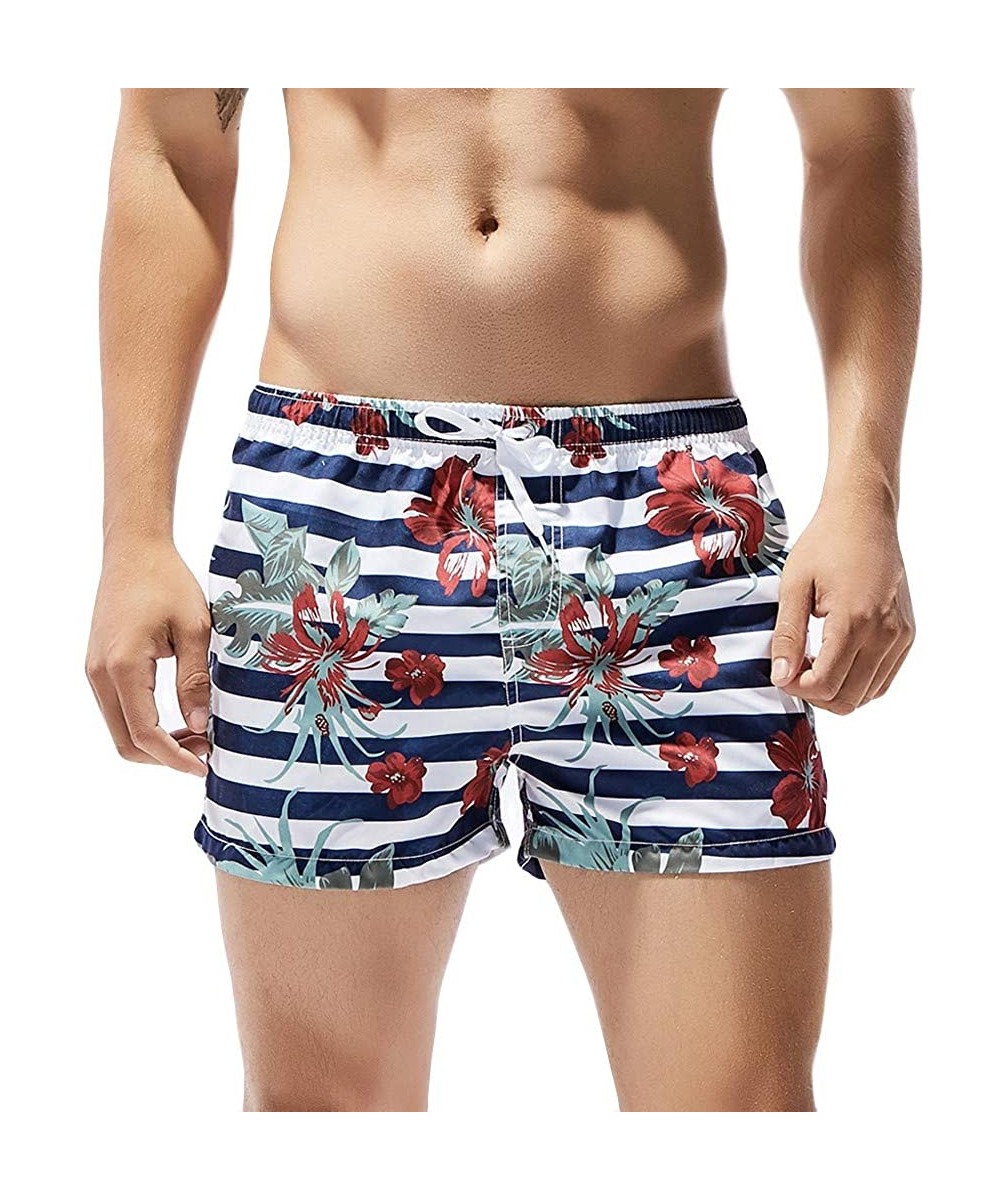 Board Shorts Mens Fashion Floral Drawstring Swim Trunks Outdoor Elastic Waist Slim Fit Beach Shorts Quick Dry Bathing Suits -...