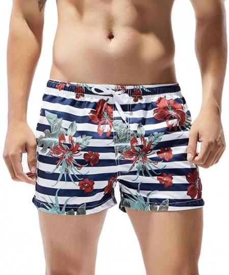 Board Shorts Mens Fashion Floral Drawstring Swim Trunks Outdoor Elastic Waist Slim Fit Beach Shorts Quick Dry Bathing Suits -...